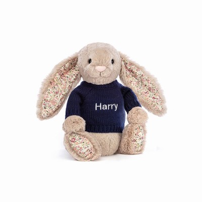 Jellycat Blossom Bea Beige Konijn with Navy Jumper | SV0798356